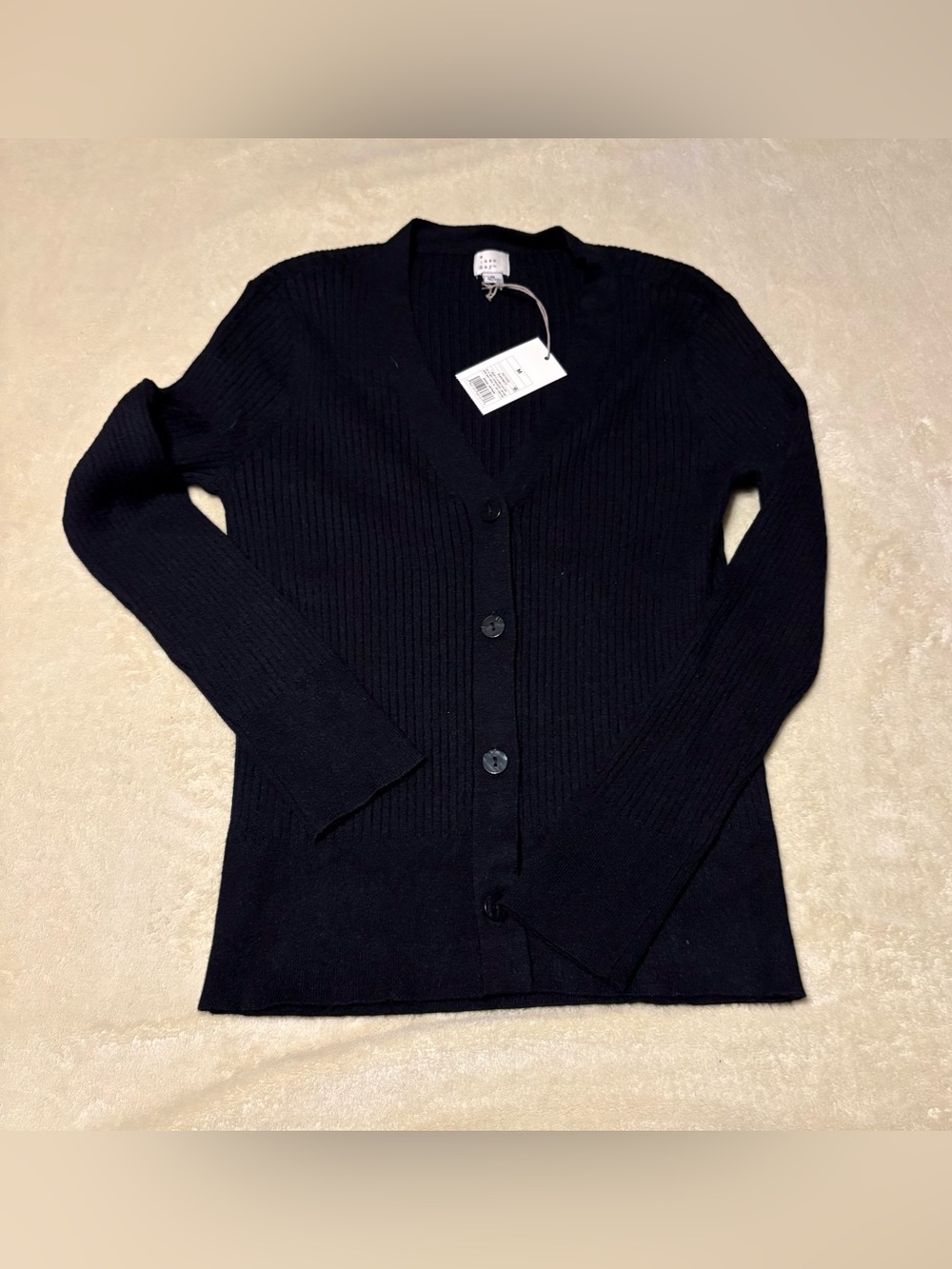a new day Black Ribbed V-Neck Button-Front Cardigan